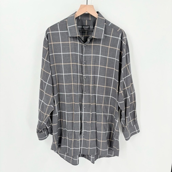 St Croix Men’s Cotton Gray Plaid Button-Up Shirt XXL - Picture 1 of 5